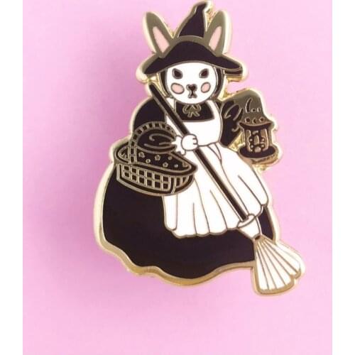 Cute Broom Witch Rabbit Hard Enamel Pin Cartoon Maid Bunny Lapel Badge Brooch Animal Backpack Fashion Accessories Jewelry