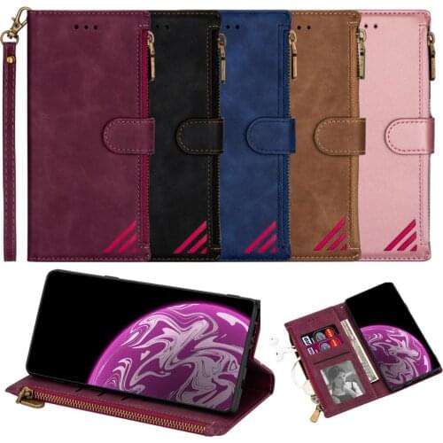 For Samsung Note 20 S20 Ultra S10 S9 S8 Plus S7 Edge Case Zipper Luxury PU Leather Wallet Card Slots Case Cover