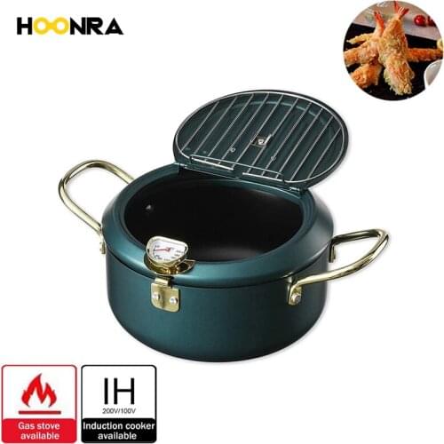 HOONRA Japanese Style Tempura Fryer Pan Stainless Steel Deep Frying Pot Temperature Control Fried Chicken Pot Kitchen Utensils