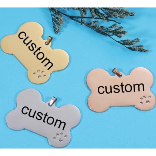 Personalized Stainless Steel Dog Tag Bone Shape Rhinestone Charms Custom Dog Bone Keychain Pendant Diy Jewelry Findsings 10pcs