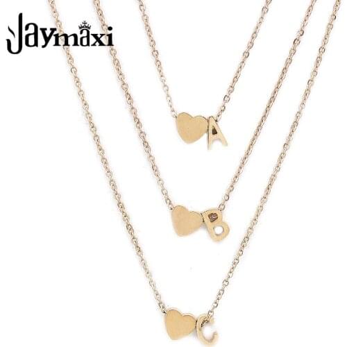 Jaymaxi Highly Polished Stainless Steel Rose Gold Color Love Heart with A-Z 26 English Letter Necklace Gift for Women 45cm