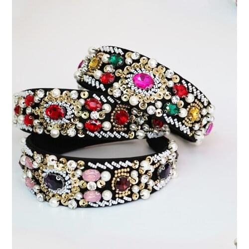 Luxury Baroque Crown and Tiaras Handwork Crystal Beads Sequins Wide Hairbands Wedding Hair Jewelry Party Bridal Hair Accessories