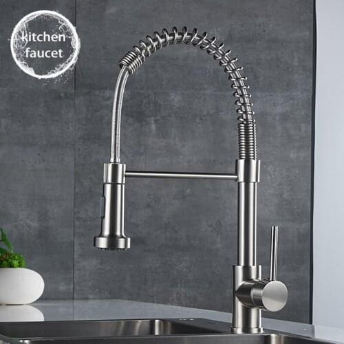 Nickle Brushed Kitchen Faucet Hot And Cold Water Mixer Faucet For Spring Kitchen Pull Down Mixer Crane 2 Function Spout