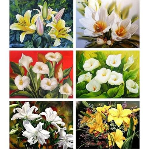 Diamond Painting Kits Lily Flower Embroidery Full Round With AB Drill Rhinestones Mosaic Layout Home Decor Diamond Art Gift