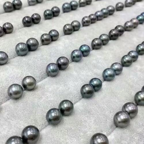 Real 18K Gold AU750 8-9MM Southsea Tahiti Black Color Round Pearl Stud Earrings Nice Party Wedding Women Female Girl Gift