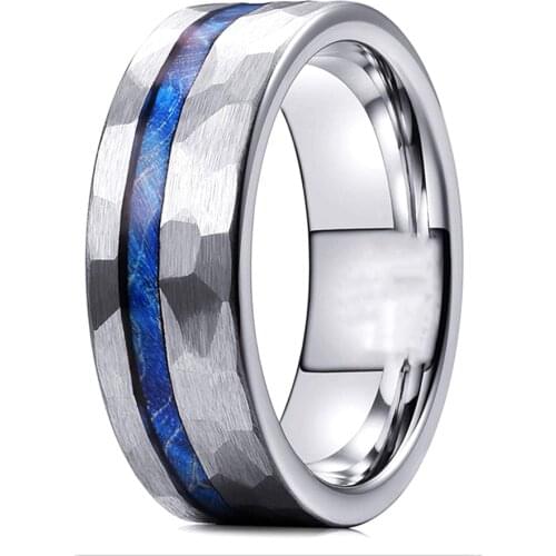 Popular 8mm Tungsten Carbide Steel noble silver honeycomb blue oil drop ring. The charm of men. Fashion trend engagement accesso