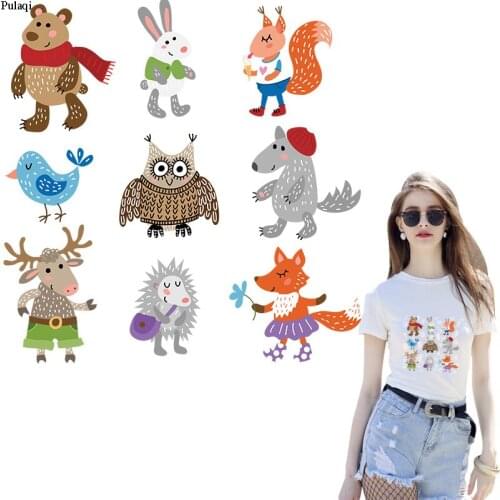 Pulaqi Lovely Birds Owl Iron On Transfer Vinyl Heat Transfer Patches For Clothes Stripe Animals Stickers On Clothes Applique DIY