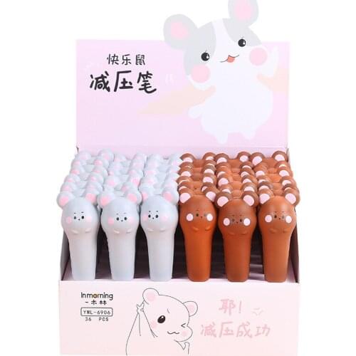 30 pcs/lot Cartoon Hamster Decompression Gel Pen Cute 0.5mm Sponge Neutral Pen School writing Supplies Promotional Gift