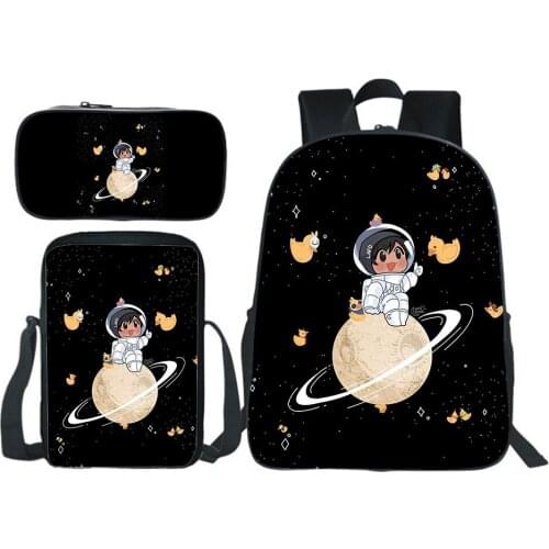 Quackity Backpack 3pcs Set Boy Girl Bag Pencil Case Shoulder Bag Children Bookbag Teen Fashion Rucksack Kids Back To School Gift
