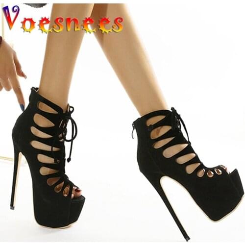 Stripers Women Sandals 2021 Summer New black Platform Cross-Tied High Heels 16cm Peep Toe Thin Heels Female Model Catwalk Shoes