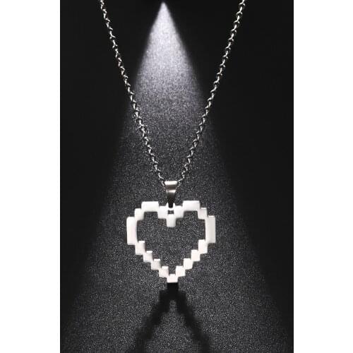 Skyrim Trendy Mosaic Heart Necklace for Women Girls Stainless Steel Choker Clavicle Necklaces Pixel style Jewelry Gifts New