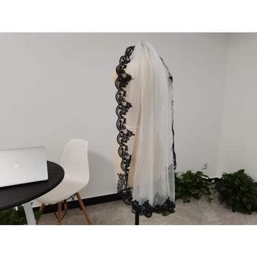 Black lace edge wedding veil white/ivory one layer tulle bridal veil with comb wedding accessories