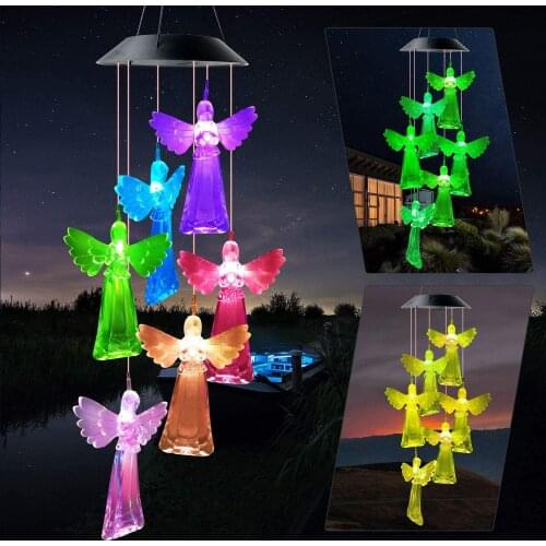 Garden Balcony Decoration Colorful Solar Wind Chimes Crystal Hummingbird Butterfly Angel DecorationLandscape Aterproof LED Light