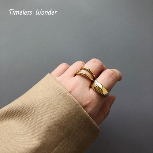 Timeless Wonder Titanium Geo Band Stackable Rings Women Jewelry Punk Gothic Boho Cocktail Designer Ins Top Hip Hop Unique 7561