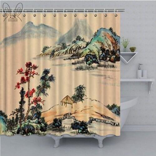 Japanese Ceramic Handicraft Waterproof Polyester Fabric Waterproof Polyester Fabric Bathroom Curtain Home Decor Shower Sets