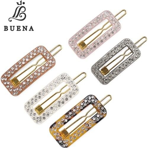 Hot Sale Square Shape Hair Clips Full Crystal Bobby Hair Pins Fashion Square Acetate Girls Hair Clip