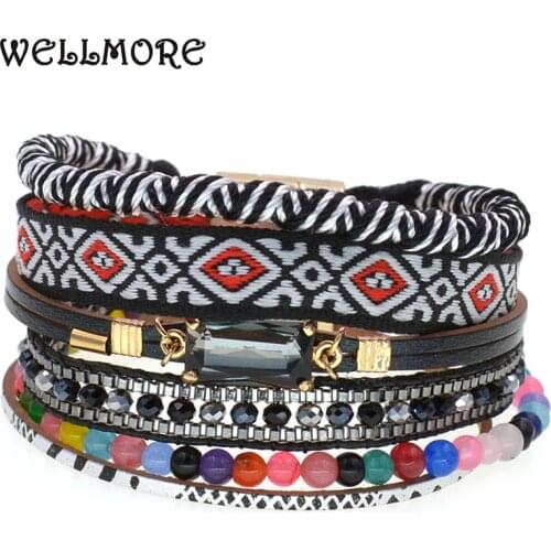 WELLMORE Handmade BOHEMIA Bracelets for women leather bracelets Beaded charm bracelet fashion Female Jewelry wholesale