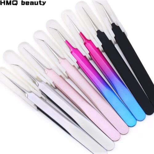 New Tweezers Stainless Steel Gold Blue for eyelash extension high-precision eyelash extension tweezers set Thin tip