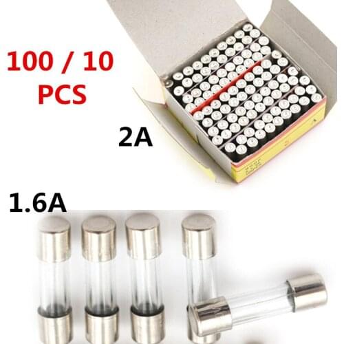 10pcs Or 100pcs/box 5*20mm Glass Fuse Not Assortable Kit 250V 2A / 1.6A Quick Shot Fast Blow Glass Tube Fuses