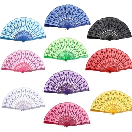 10 pcs/ Lot Chinese Japanese Lace Folding Fan Dance PP Plastic Cloth Silk Colorful Fans handwaaier Gift for Home Party Decor