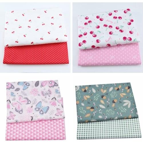 2pcs Pink Cherry Dot Floral Cotton Baby Child Fabric, Sewing Quilting Fat Quarters Textile Fabric For Making Bed Sheet Clothes
