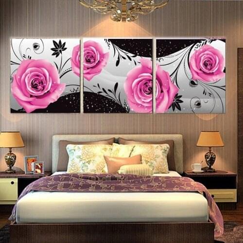 3pcs 5d diy diamond painting pink Rose,Full,Diamond Embroidery,Handmade,3d picture,image,Stitch Cross,Diamond Mosaic,kitchen art