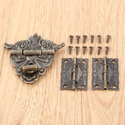 3pcs/set Antique Bronze Jewelry Wooden Box Toggle Hasp Latch Clasp with Cabinet Hinges with Screws Vintage Furniture Hardware