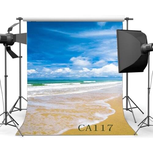 5x7ft Photography Backdrops Seaside & Ocean Sand Beach Blue Sky White Clouds Newborn Baby Toddlers Portraits Background