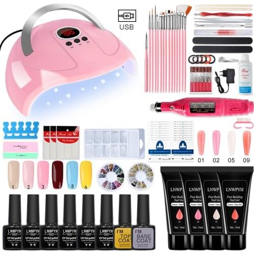 54W Nail Dryer with Poly Nail Gel Kit 20000 RPM High Speed Nail Drill Machine 4 Color Poly Nail Gel Nail Kit Nail Polish Set