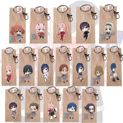 20Pcs/Lot DARLING In The FRANXX Keychain 02 ZERO TWO Acrylic Pendant Key Chain School Bag Charm Key Ring Holder Friends Gift