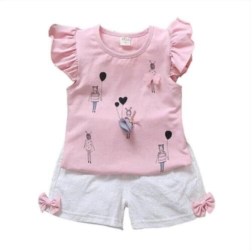 2020 Children Summer Clothing 2PCS/Set Toddler Kid Baby Flamingo GIRLS Tops T-shirt+Shorts Pants Outfits Short Sleeve Clothes