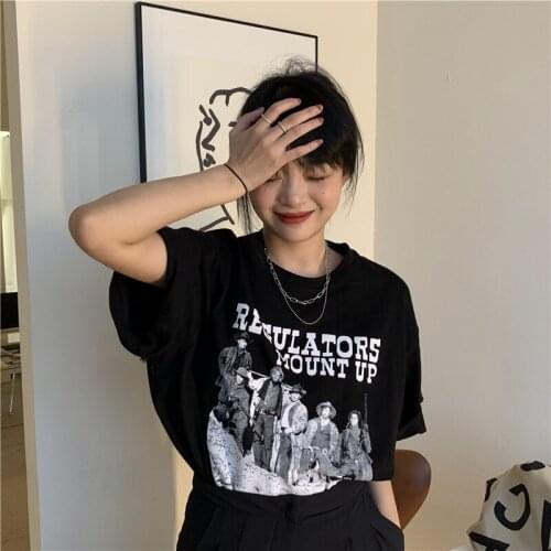 2021 new summer all-match casual personality loose short-sleeved T-shirt female trend all-match female T Cotton 2021 mid-lengt