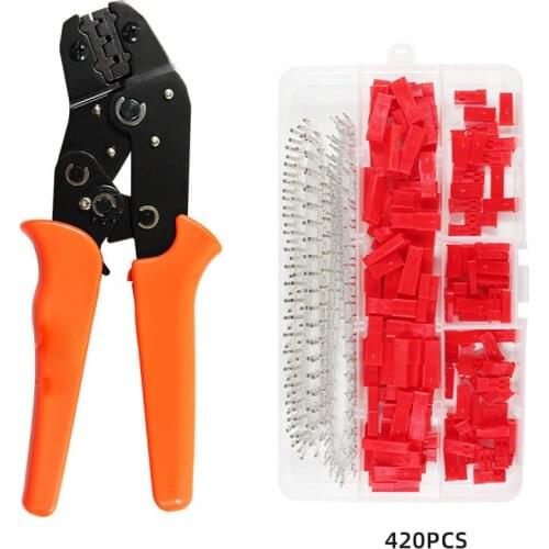 JL-28B + 420pcs SYP Male Female Connector Tool Bare Terminal Crimping Pliers Combination Manual Ratchet Crimping Pliers