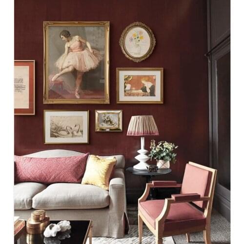 Combination wall decor Light luxury swan dance combination decorative painting with vintage golden rectangular relief frame