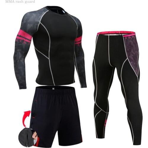 New Brand set Thermal Underwear Men Sets Compression Sweat Quick Drying Long Johns fitness Sportswear Sets For Men 3-piece set