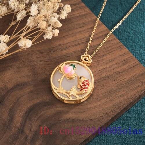 Jade Lotus Pendant Fashion Jewelry Amulet Gifts Chinese Natural 925 Silver Necklace Crystal Women Zircon Chalcedony Charm