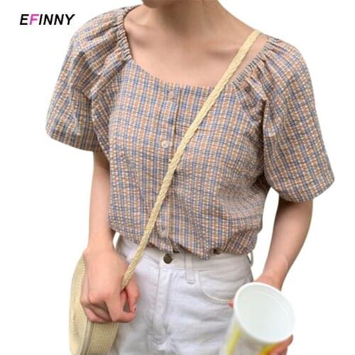 Cute Women Shirt Summer Ladies Plaid Tops Short Sleeve Top 2021 Casual T-shirts Korean Japanese Style Streetwear Girls Tops