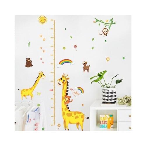 Cartoon Giraffe Kids Height Stickers Baby Room Decor Porch Wall Painting Kindergarten Background Wall Decoration Height Mural
