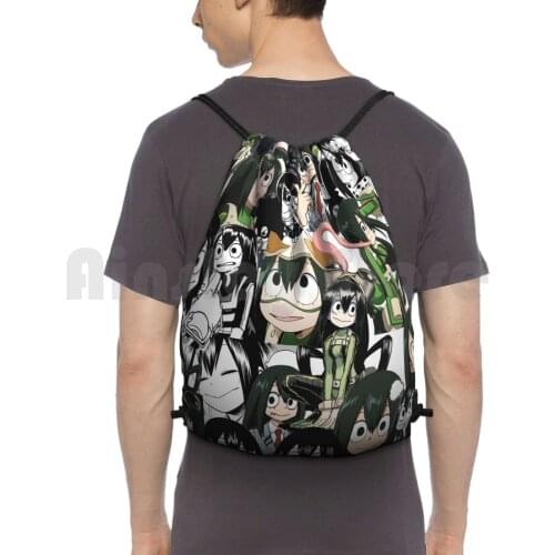 Froppy Collage Backpack Drawstring Bag Riding Climbing Gym Bag Bnha Boku No Hero Academia Mha Tsuyu Deku Todoroki Toga