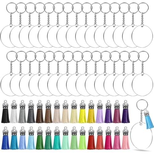 Acrylic Keychain Blanks, 120Pcs Acrylic Ornament Blanks Kit Including Acrylic Blanks, Keychain Tassels, Key Chain Rings