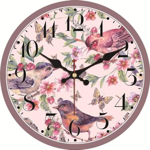 Retro European Clock Home Office Cafe Decor for Chic Green Leaves Wall Clock, Vintage Pattern Wooden Cardboard Wall Clock