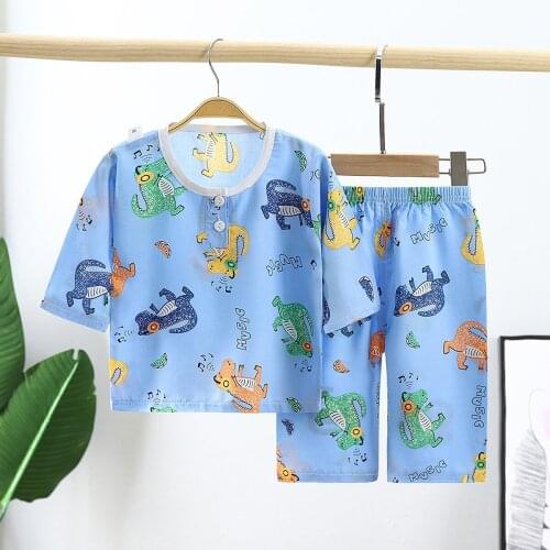 New 2021 Kids Boys Girls Summer Pajama Sets Cartoon Half Sleeve O-Neck Cute T-Shirt Tops with Pants Toddler Sleeping Clothes Set