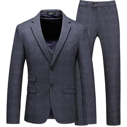 2021 The Newest Men Plaid Suit Three Pieces Mens Suits For Wedding Groom Prom Party Gray White Checkered Business Formal Dress