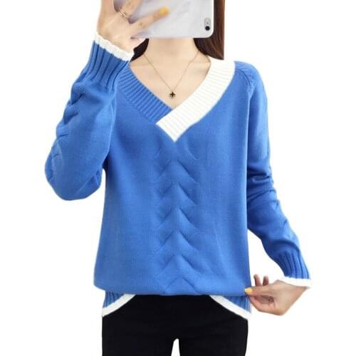 New Autumn Winter Warm Sweater Women loose Pullover V-neck Bottom shirt Khaki Womens Korean Long sleeve Sweaters Top Tide F863