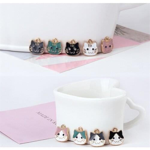 Wholesale 50pcs/lot 15MM Kawaii Enamel Alloy Cat Charms DIy Jewelry Ornament Accessories Oil Drop Metal Cute Pendant Fit Earring