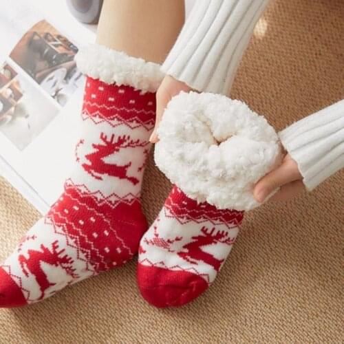 Autumn Winter Slippers Christmas Cartoon Elk Floor Non-slip Socks Home Plush Velvet Fluffy Warm Sleep Carpet For Women Gifts