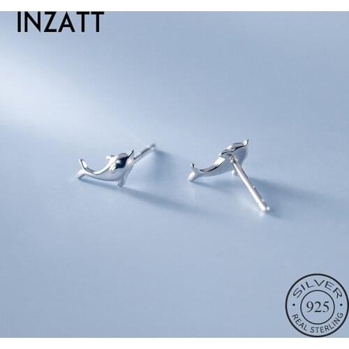 INZATT Real 925 Sterling Silver Animal Dolphin Stud Earrings For Fashion Women Minimalist Fine Jewelry Punk Accessories