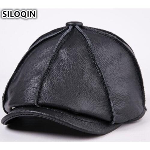 SILOQIN Mens Genuine Leather Hat Winter Warm Cowhide Berets For Women Elegant Brand Winter Hats For Men And Women Sombreros