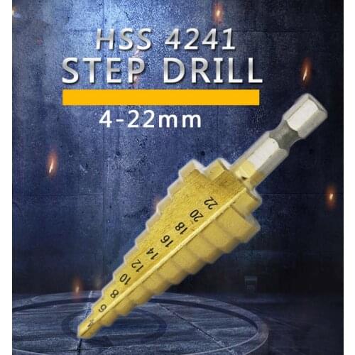 Hex Titanium Step Cone Drill Bit Hole Cutter 4-22MM HSS 4241 For Sheet Metal