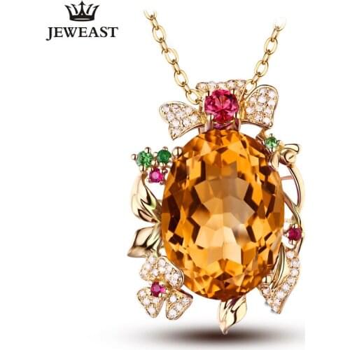 SLFD Natural citrine 18K Pure Gold Pendant Real AU 750 Solid Gold Upscale Trendy Classic Party Fine Jewelry Hot Sell New 2020